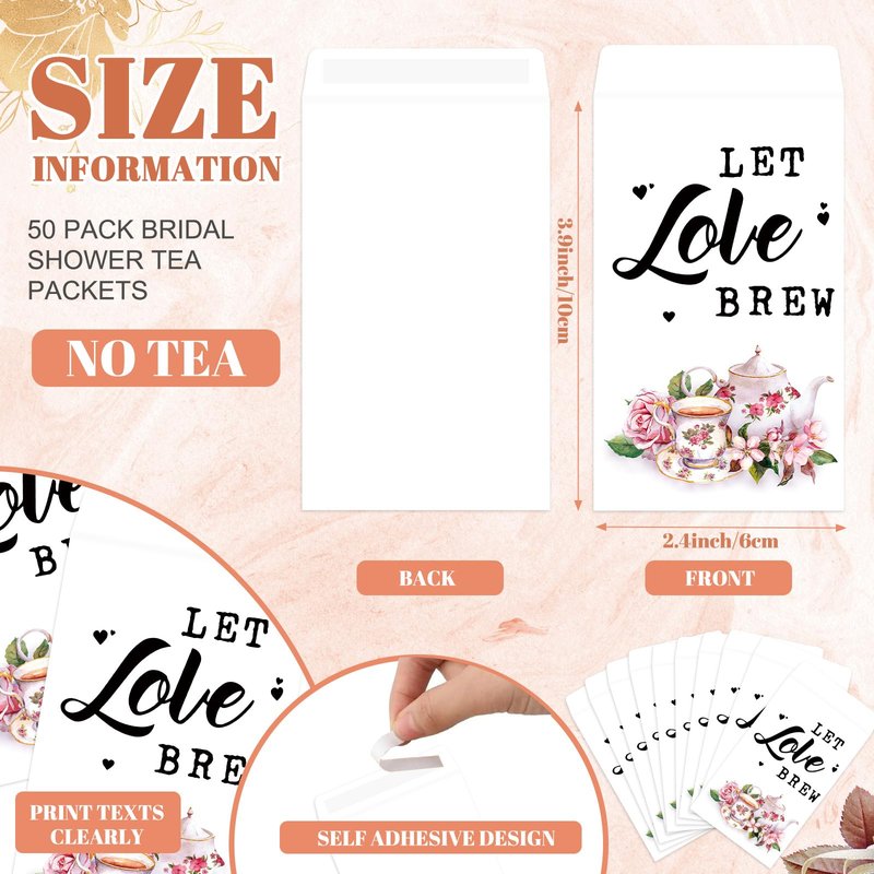 Skybooly 50 Sets Bridal Shower Tea Party Favors for Guests Heart Spoon Kraft Paper Envelopes for Tea with Thank You Cards and Organza Bags Wedding Souvenir Gifts
