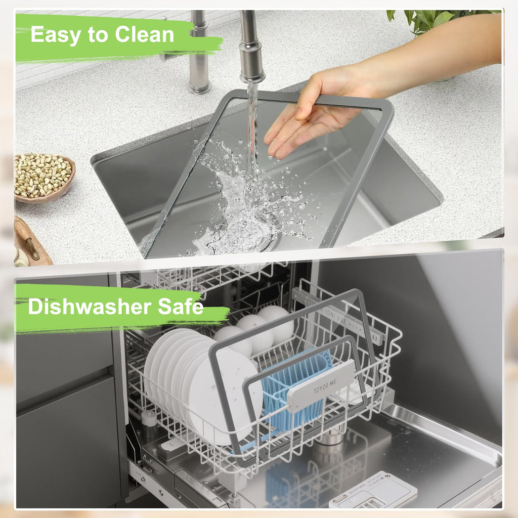 IDekooror Cutting Board, Tempered Glass Cutting Board for Kitchen Counter, 2Pcs Chopping Board Set with Non-Slip Silicone Edges, Heat Resistant, Dishwasher Safe, Kitchen Decoration