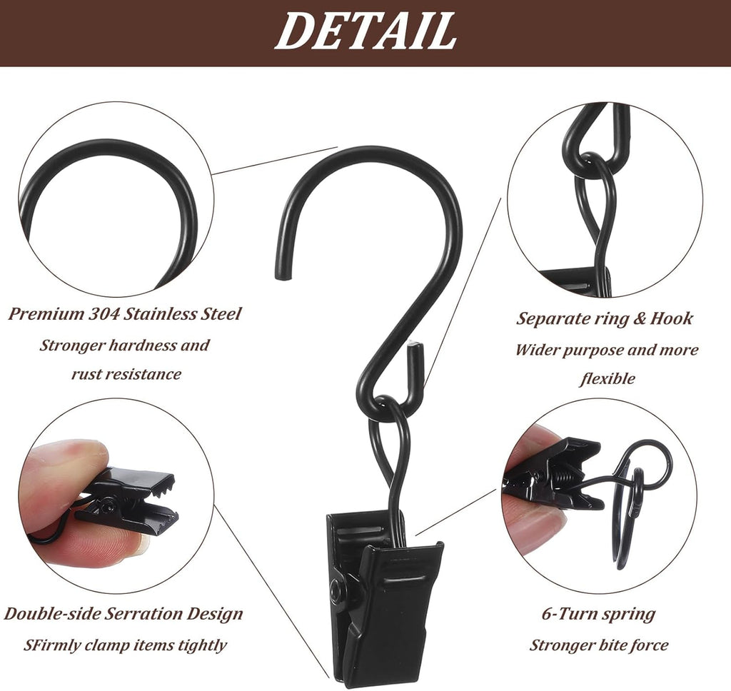 Ouligay Heavy-Duty S Hook Curtain Clips - 20 PCS Metal Hangers for Holiday Lights & Crafts | 2.17 Inch Black