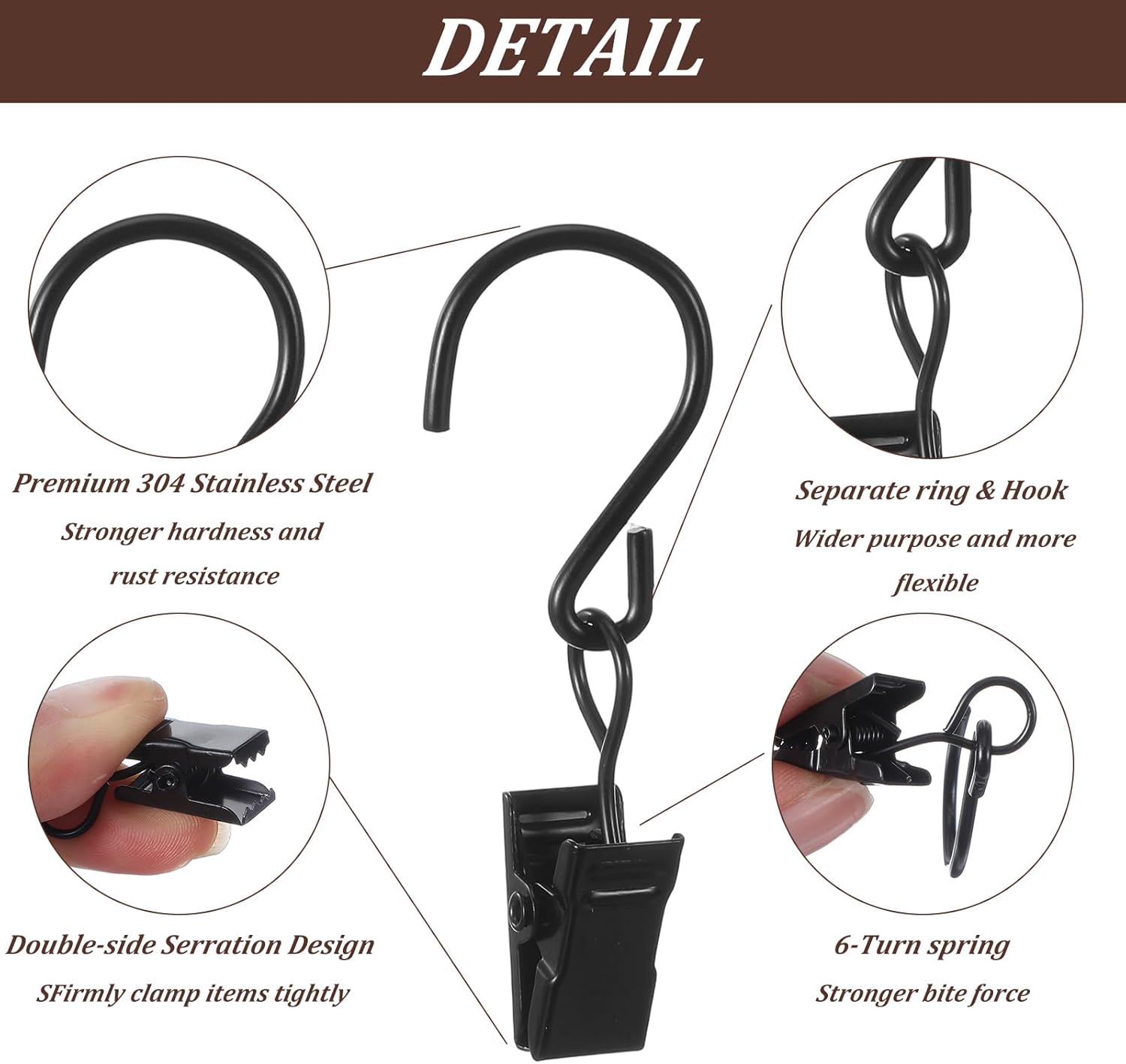 Ouligay Heavy-Duty S Hook Curtain Clips - 20 PCS Metal Hangers for Holiday Lights & Crafts | 2.17 Inch Black