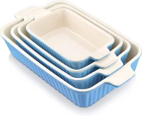 MALACASA Bakeware Set - 4-Piece Porcelain Baking Pans for Oven | Blue Casserole Dishes (9.4"-14.7")