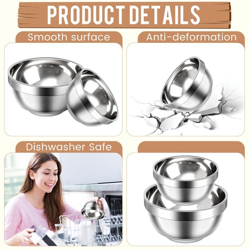 Mimorou 20 Pack 304 Stainless Steel Bowls Set 13 oz 34 oz Metal Double Walled Insulated Snack Mixing Lightweight Multipurpose Toddler Dinner Bowls for Ice Cream, Cereal, Snack