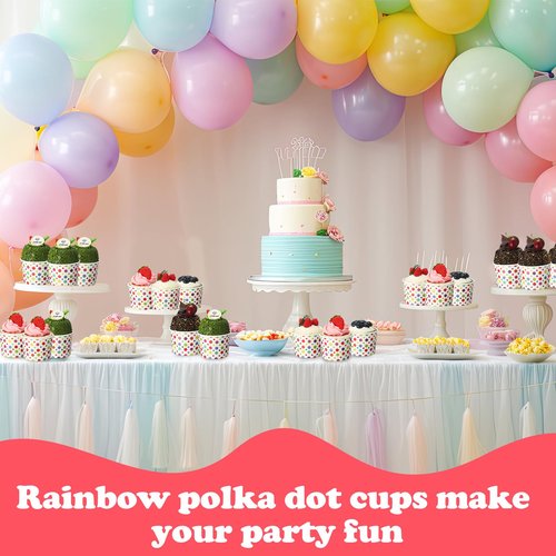 Honeydak 400 Pack 150 ml/ 5 oz Rainbow Polka Ice Cream Cups for Party Small Ice Cream Cups Disposable Treat Paper Cups Dessert Snacks Sundae Yogurt Container Wedding Birthday Party Supplies