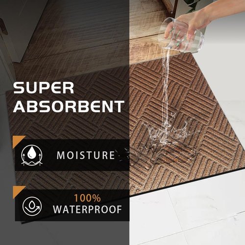 EGO LIFE 100% Waterproof Doormat - Extra Durable Natural Rubber Backing | Easy Clean, All-Season, 47x35" Brown
