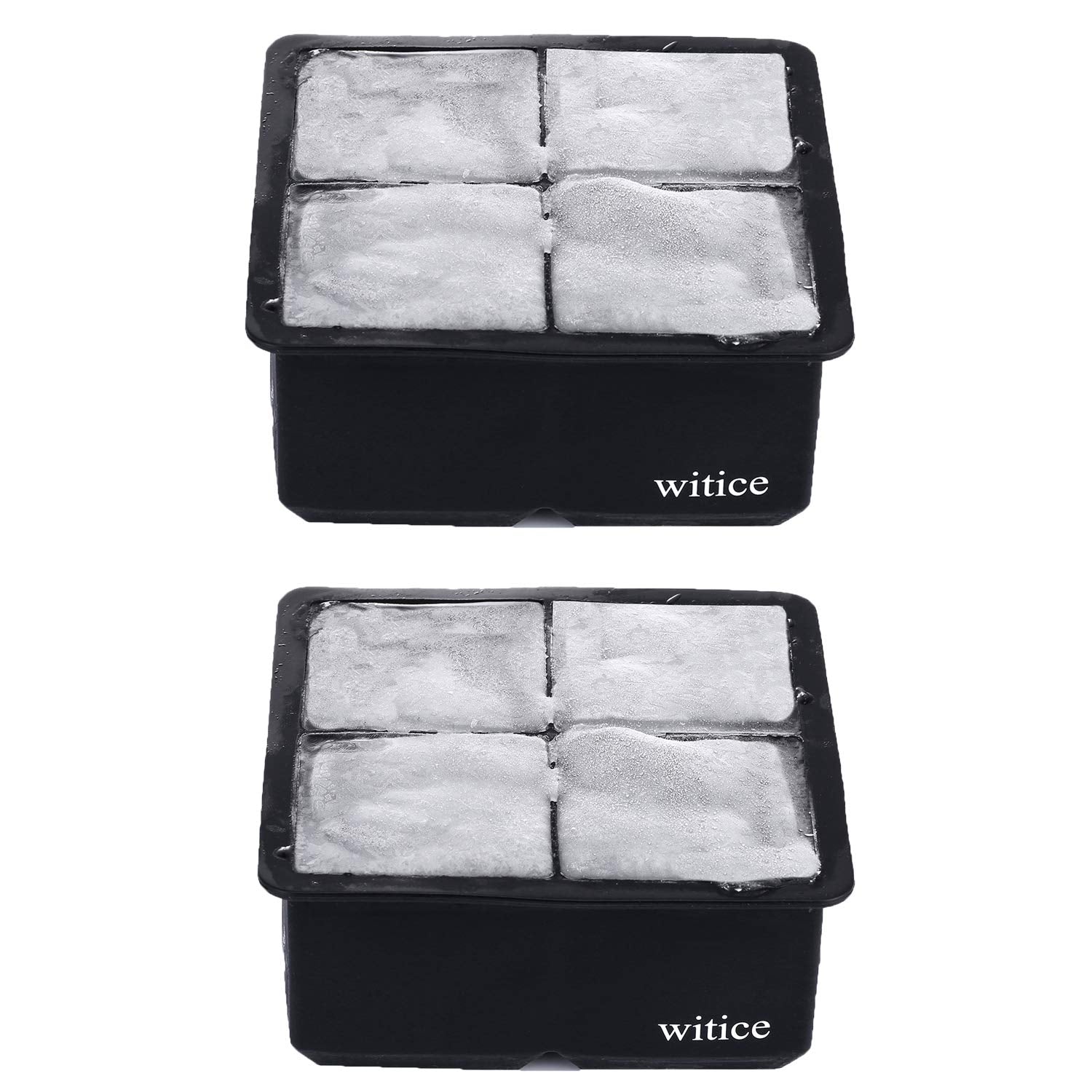 witice Large Ice Cube Trays Silicone (2.5-Inches) - Whiskey Ice Cube Mold, With Easy Release Ice Cubes for Whiskey and For Cocktail,Food Grade (Black 2 Tray)