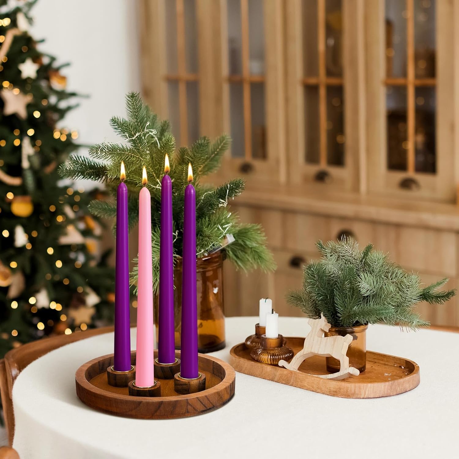 Vercraft 7-Inch Christmas Advent Candle Holder - Modern White Tray with 12 Taper Candles for Festive Centerpiece