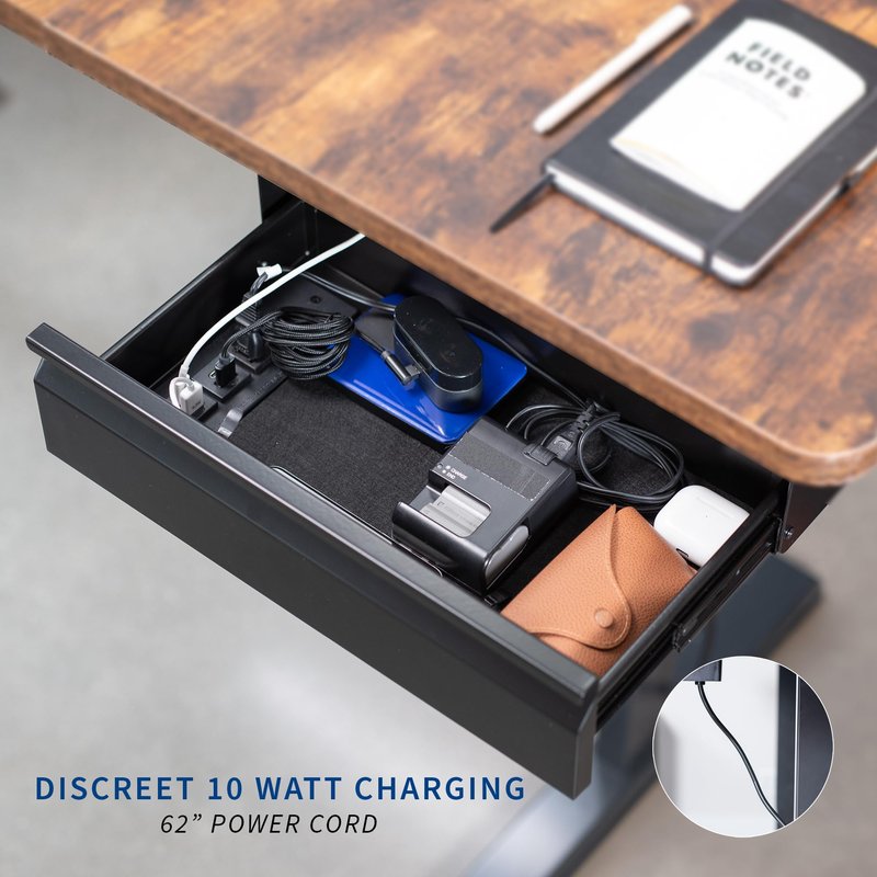 VIVO 16 inch Under Desk Slide Out Drawer with Power Strip for Charging, Storage Organizer, Black, DESK-DR16-BP