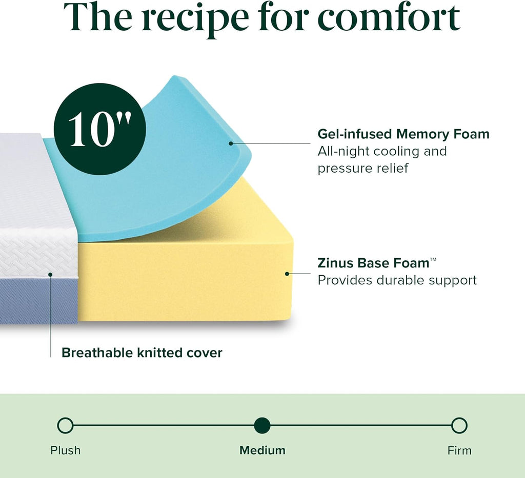 Zinus 10 Inch Full Memory Foam Mattress - Cooling Comfort, Fiberglass-Free, Medium Feel, Safe Materials