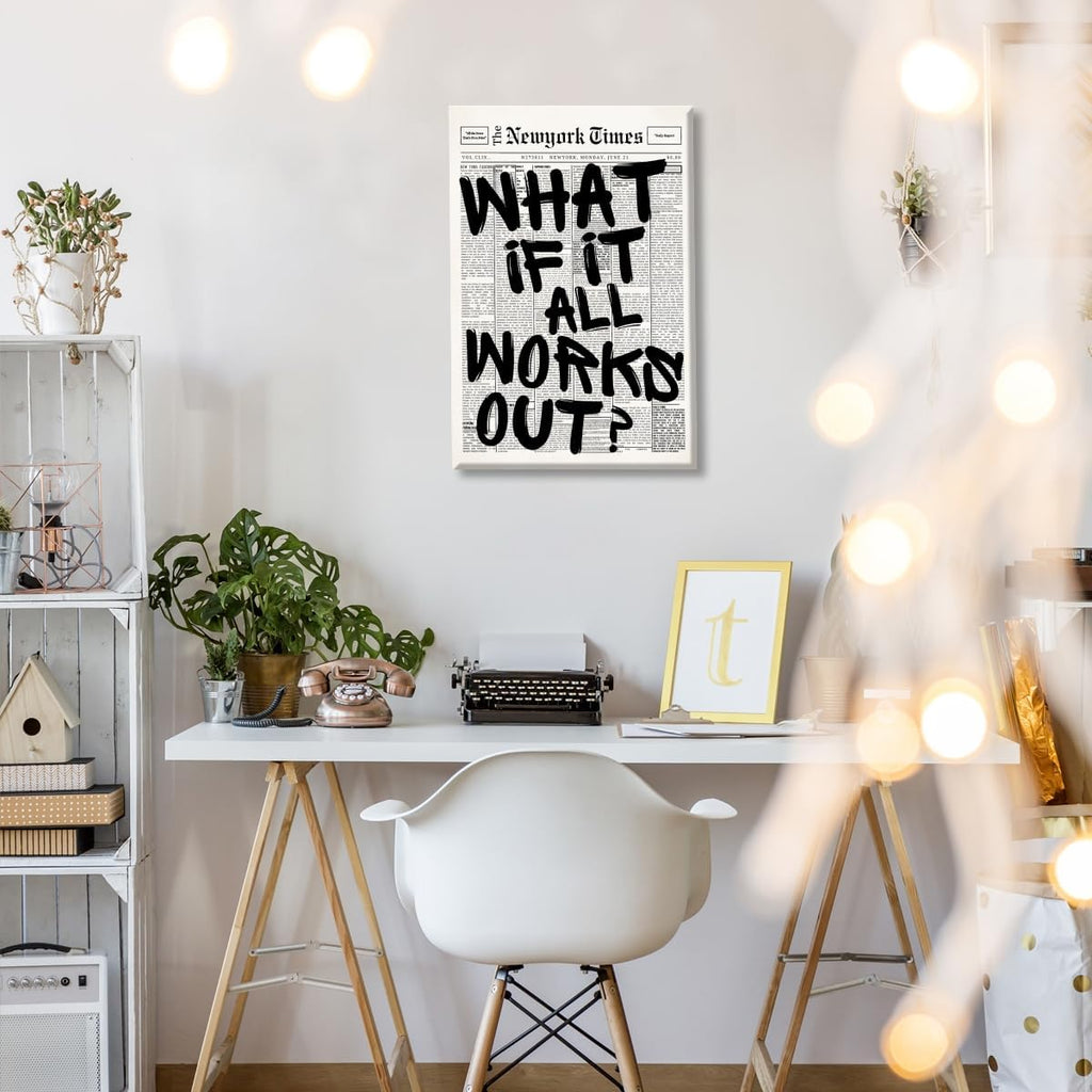 Skiennix Retro Black and White Newspaper Wall Art - Positive Quote Canvas Print 12x18 Inch Unframed | Trendy Apartment Decor
