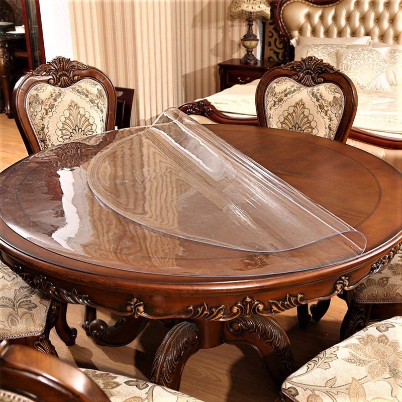 Clear Plastic Protector Mat Wipeable Vinyl PVC Circle Tablecloth Dining Coffee Table Wood Furniture Protector Pad Eco Tabletop Protective Cover Easy Clean Water Resistant Round 43 Inches (Dia.110cm)