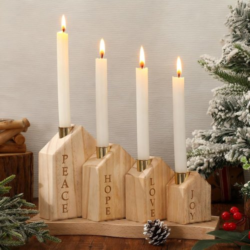 FYSUIMU Wooden Advent Candle Holders - 4Pcs Christmas Nativity Scene for Farmhouse Holiday Decor