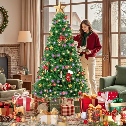 RooTrimmer Christmas Tree, 6 FT Artificial Christmas Tree, Xmas Pine Tree with Solid Foldable Metal Stand Perfect for Indoor and Outdoor Holiday Decoration, Green