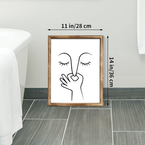 MODE HOME Farmhouse Bathroom Wall Art - Funny Nose Pinching Print in Torched Brown Frame | 14x11 Inch Minimalist Decor