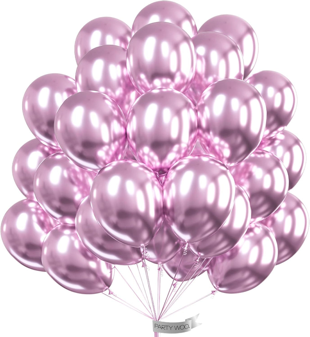 PartyWoo Metallic Pink Balloons - 50 Pcs 12 Inch Pinkish Purple for Wedding & Birthday Decorations