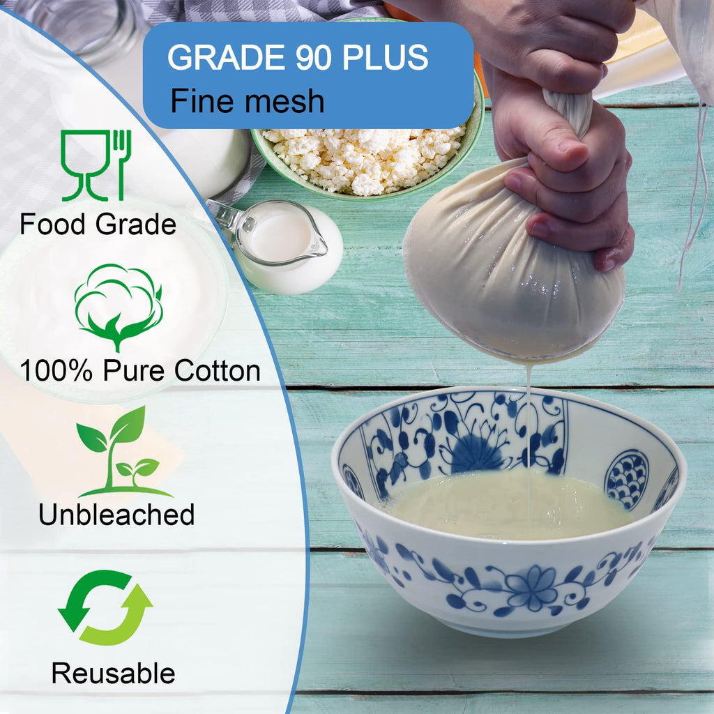 6 Pack 14"x14" Nut Milk Bags - 100% Unbleached Cotton, Food Strainer, Reusable Cheesecloth,Straining Almond/Oat/Soy Milk, Cold Brew Coffee, Cloth Bag for Cheese/Yogurt/Juice/Tea/Wine/Soup/Herbs