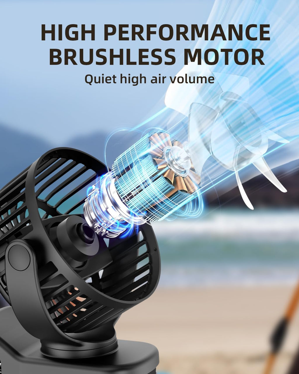 TUNISE Mini Clip-On Fan - Battery Operated, 3 Speed Adjustable, 360° Rotation, Portable for Home & Office - Black