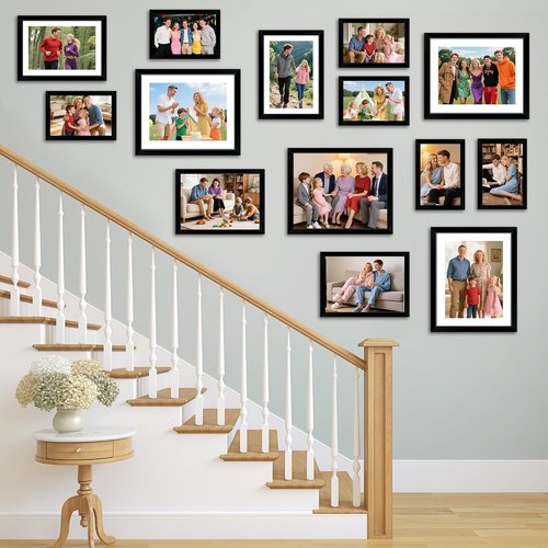 HOMERHYME 8x10 Picture Frame Set of 8 - Black Tabletop & Wall Display Frames | Fits 5x7 with Mat or 8x10 Without