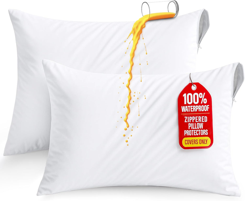 Utopia Bedding Pillow Protectors - Set of 2 Standard Size, Waterproof & Bed Bug Proof, Ultra Soft White Encasements