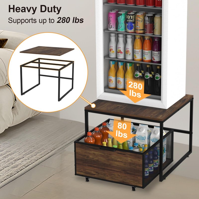 VANVERB Mini Fridge Stand with Storage, Heavy Duty Refrigerator Stand with Mobile Drawer Basket for Dorm, Home, Kitchen, Office, Stand for Drinks Refrigerator, Wine Cooler, Water Dispenser