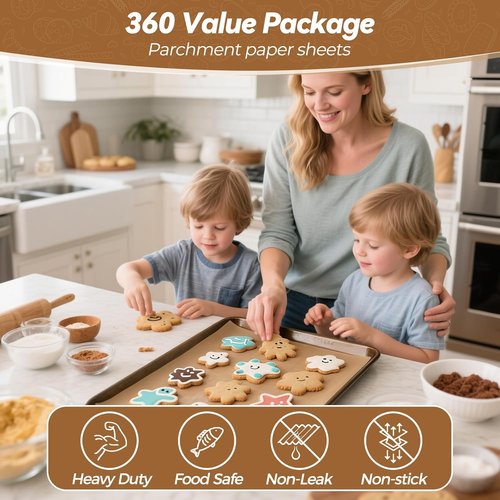 Heavy Duty Parchment Paper Sheets by 360 Count - No-Stick, Unbleached, Pre-Cut 9"x13" for Baking