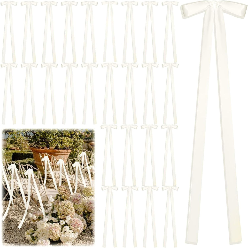 Regine Switzerland 24 Pcs Ivory Wedding Ribbon Bows - Elegant Decorative Sashes for Chairs & Pew