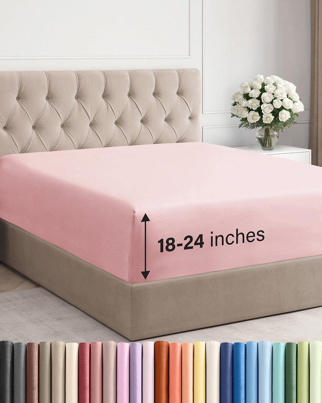 Skiennix Extra Deep Queen Fitted Sheet - Ultra Soft, Wrinkle-Free & Breathable - Fits 18-24 Inch Mattresses - Baby Pink