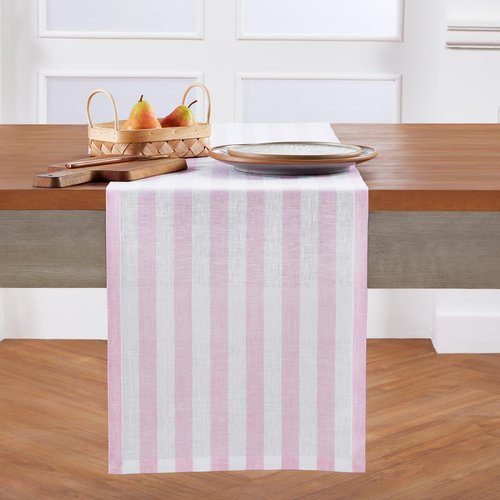 Solino Home Linen Table Runner 72 Inches Long - Sorrento Stripe, 100% Pure Linen Pink and White Table Runner 14 x 72 Inch for Dining, Dresser, Valentines, Spring, Easter