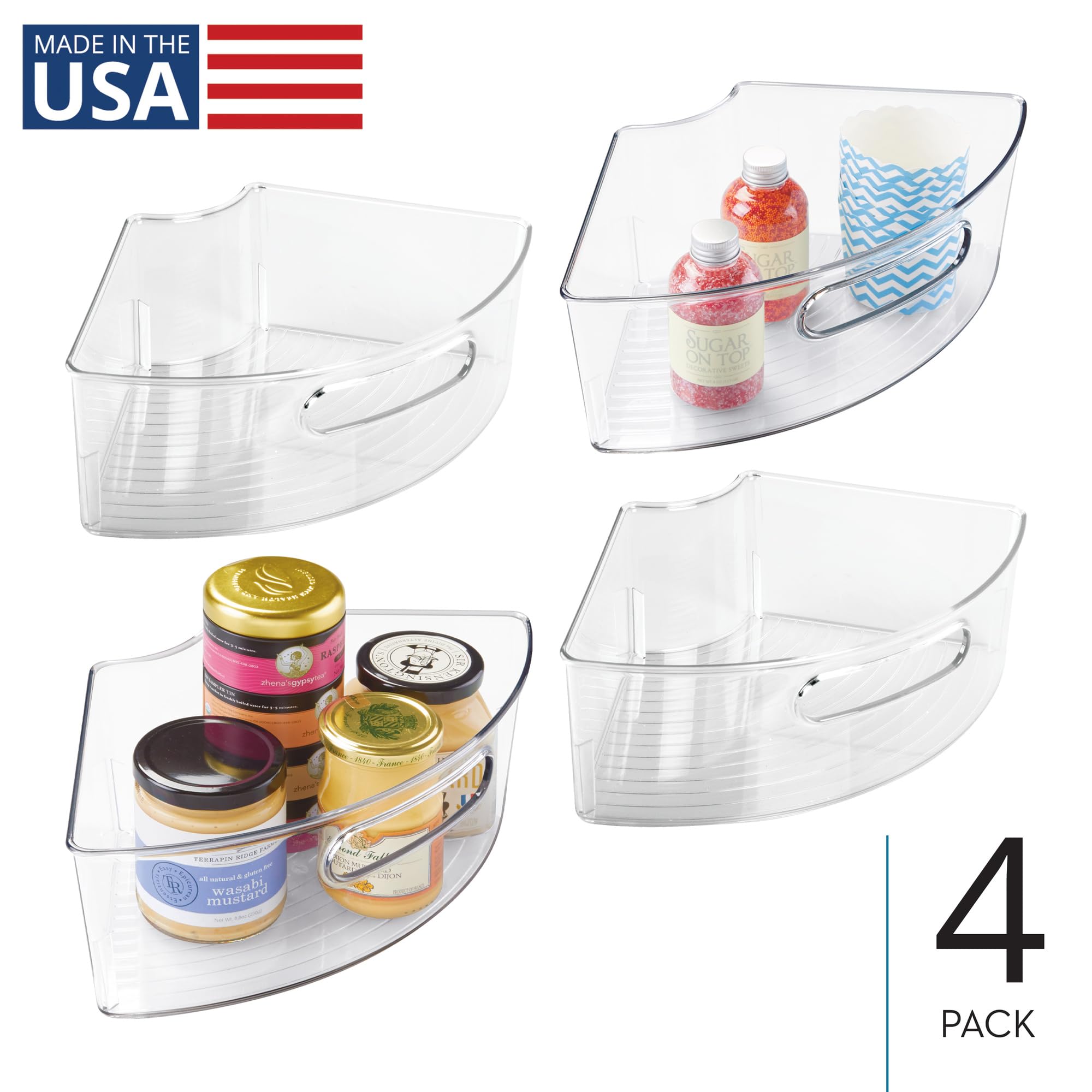 iDesign Plastic Lazy Susan Cabinet Storage Bin, 1/4 Wedge Container for Kitchen, Pantry, Counter, BPA-Free, 12.75" x 7.5" x 4.25", Set of 4, Clear
