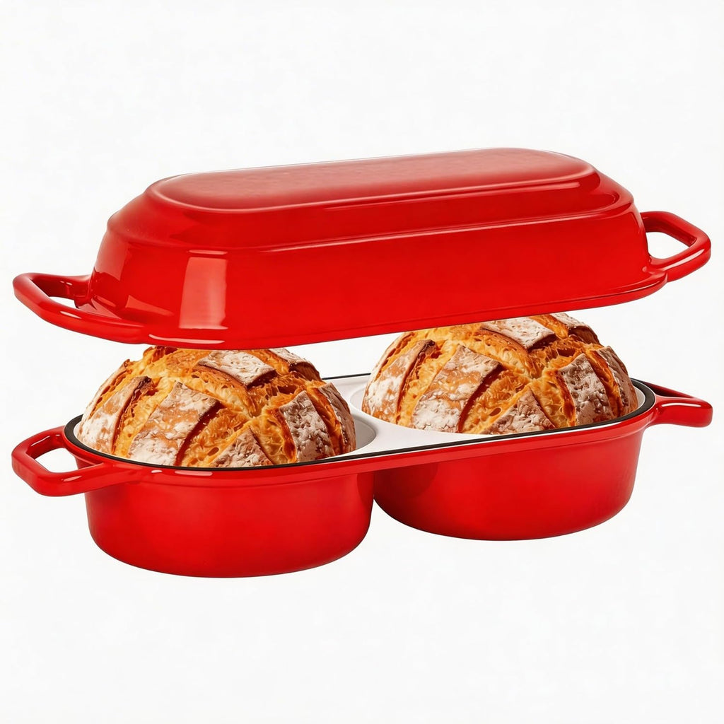 Skiennix Mini Double Dutch Oven - Enameled Cast Iron 2.2QT Pot for Sourdough Baking | Oven Safe to 500°F