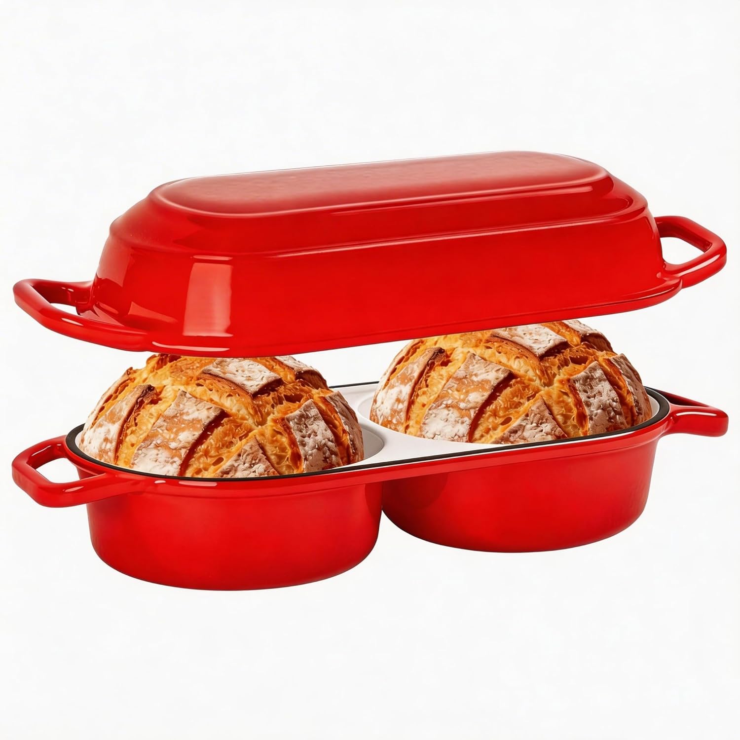 Skiennix Mini Double Dutch Oven - Enameled Cast Iron 2.2QT Pot for Sourdough Baking | Oven Safe to 500°F