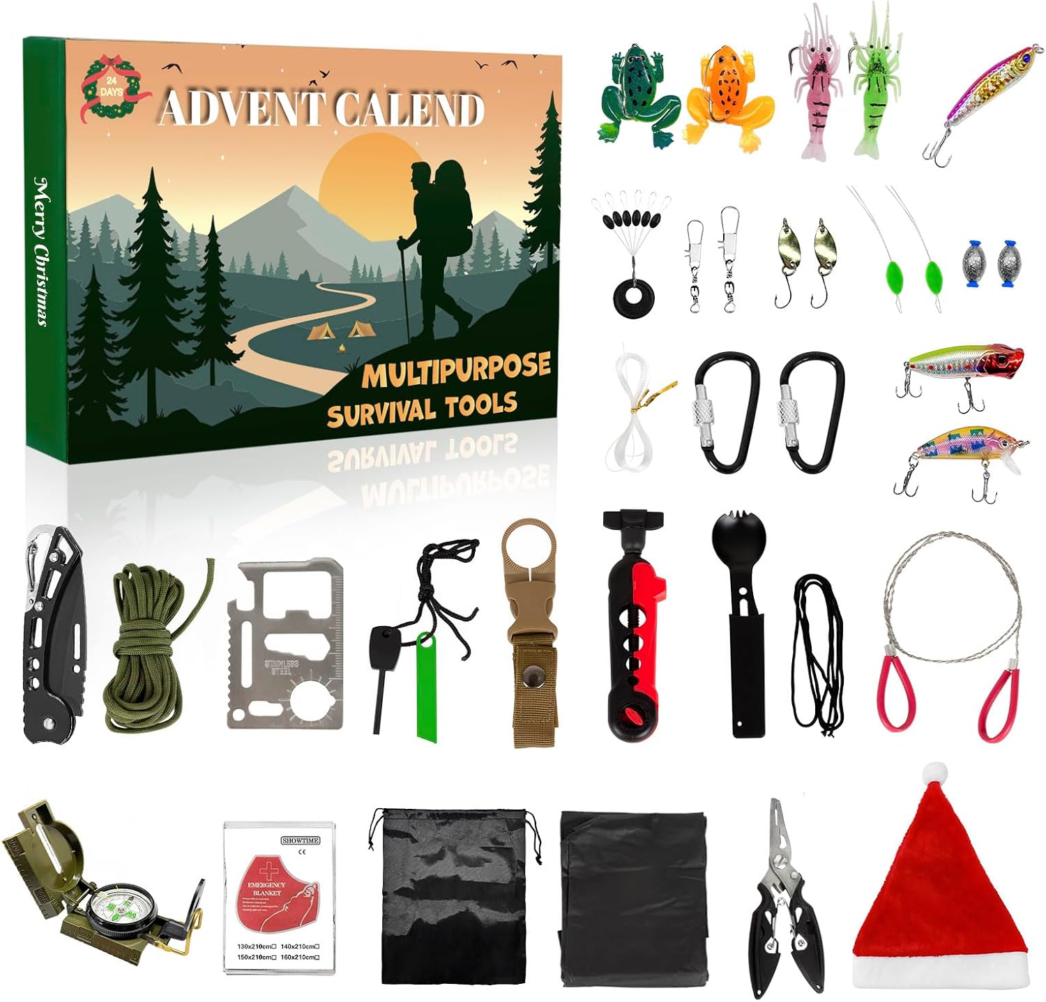 Skiennix 2025 Survival Kit Advent Calendar for Men - 33-Piece Outdoor Gear for Camping, Fishing & Hunting