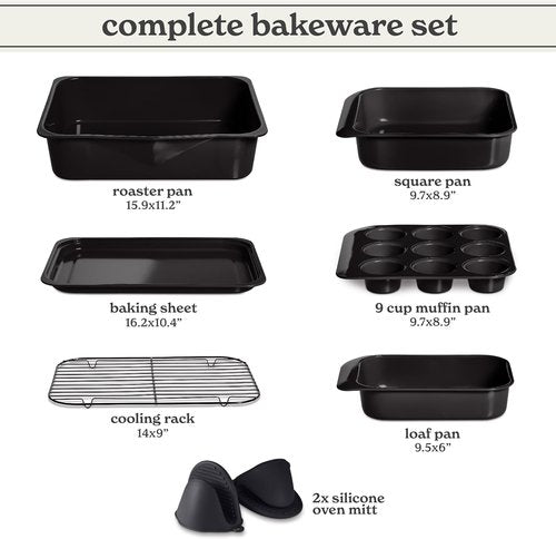 Country Kitchen Nonstick Bakeware Set - Deluxe Heavy-Duty, Easy Release, 8-Piece Set in Black