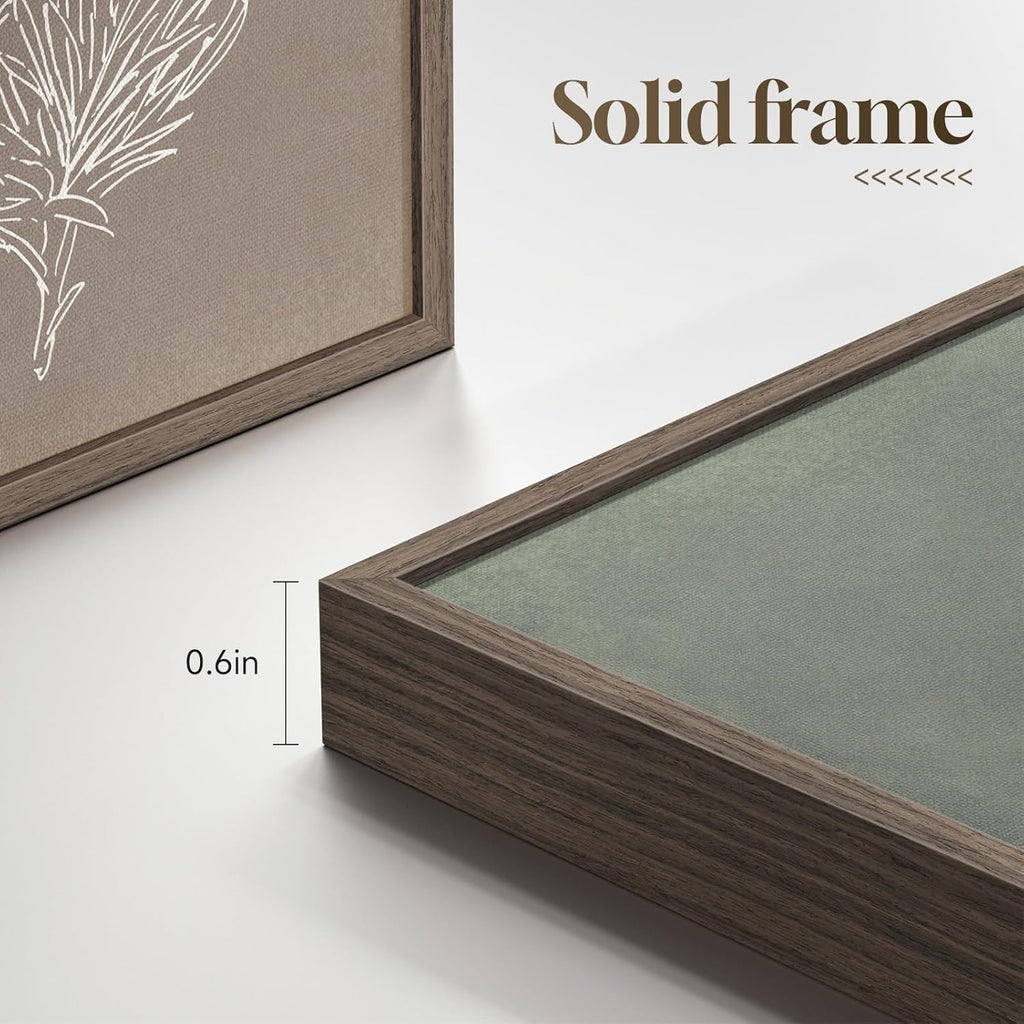 Skiennix Framed Boho Botanical Wall Art - 4 Piece Rustic Floral Canvas Set for Modern Decor