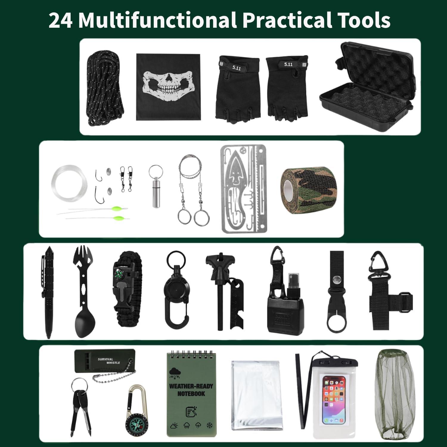 Skiennix Survival Kit Advent Calendar - 24 Days of Essential Emergency Gear for Outdoor Enthusiasts