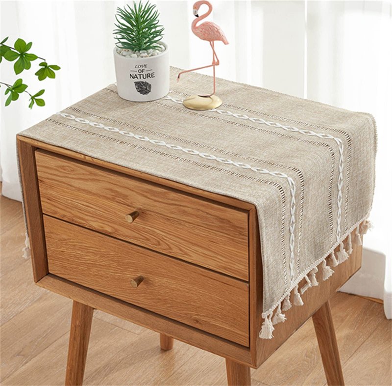 Utobanh Simple Bedside Table Tassel Cover Cloth, Nightstand Coffee Table Cover Suitable for Bedside Table TV Microwave Washing Machine Refrigerator Dust Cover (Coffee, 15.7 * 35.4 inches)