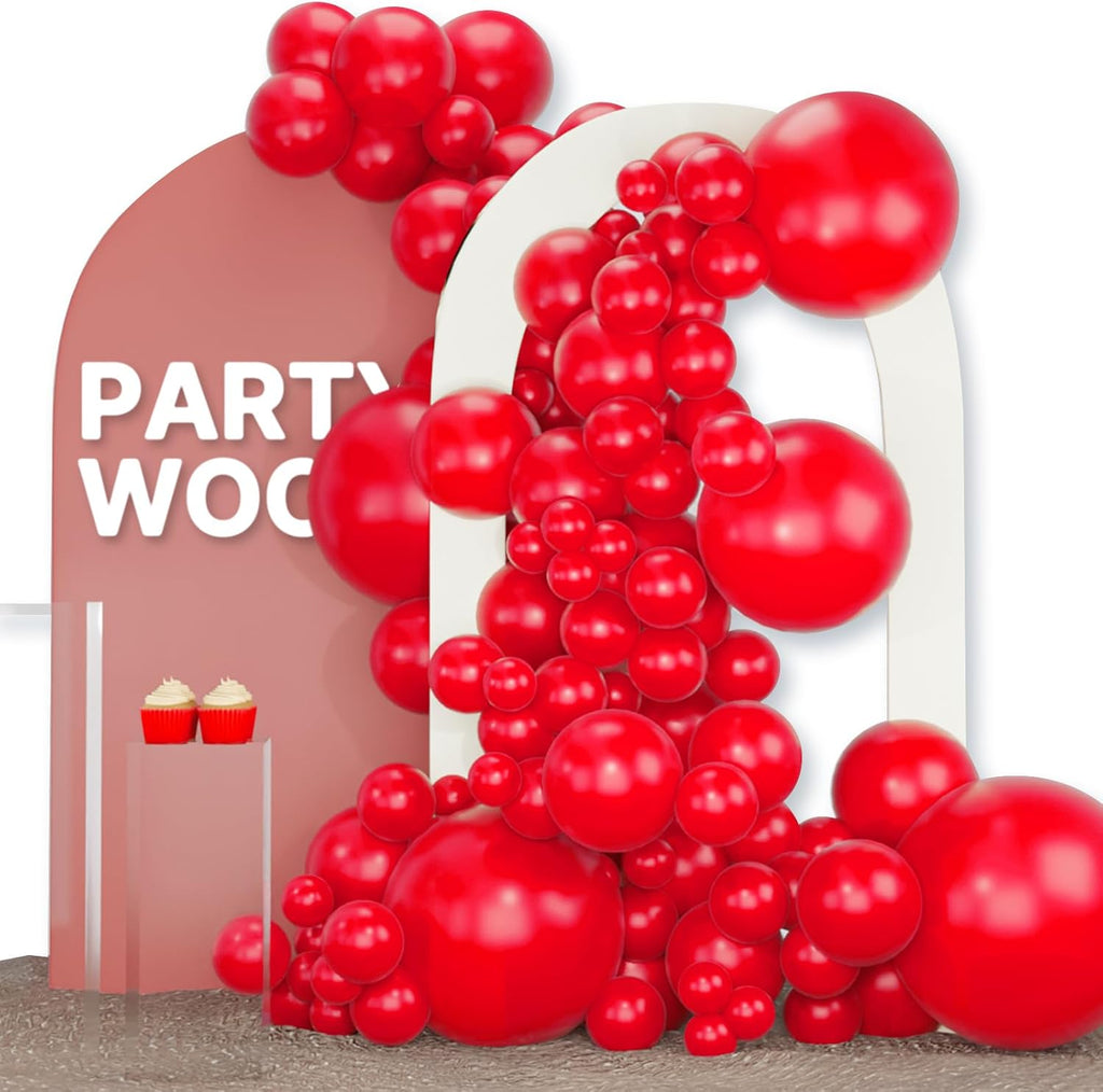 PartyWoo Red Balloons - 120-Piece Arch Kit with 18", 12", 10", & 5" Sizes for Birthday & Graduation Celebrations