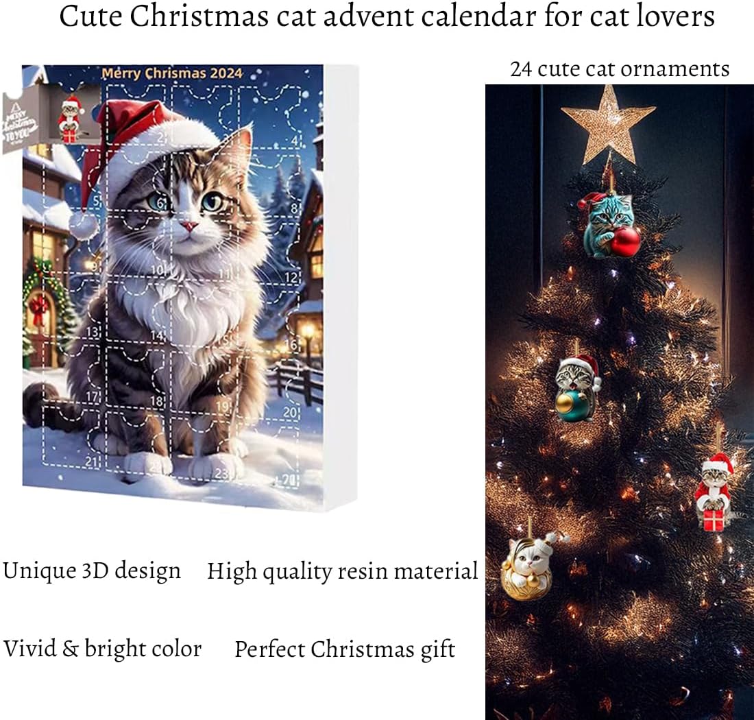 Skiennix Cat Advent Calendar - 24 Days of Festive Fun for Cat Lovers | Cute Holiday Decor Ornaments
