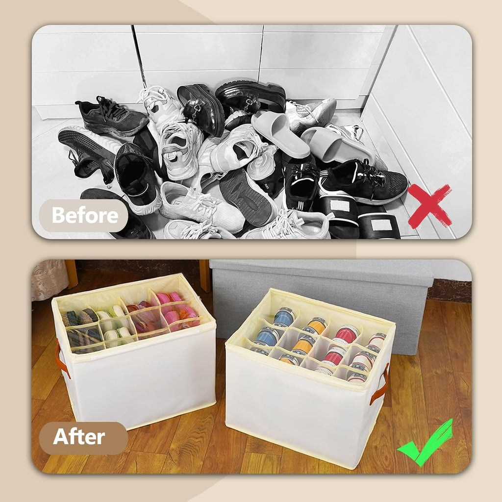 Patinao Shoe Storage Box Organizer - 3 Pack Stackable Clear Lids for 36 Pairs of Shoes | Space-Saving Design