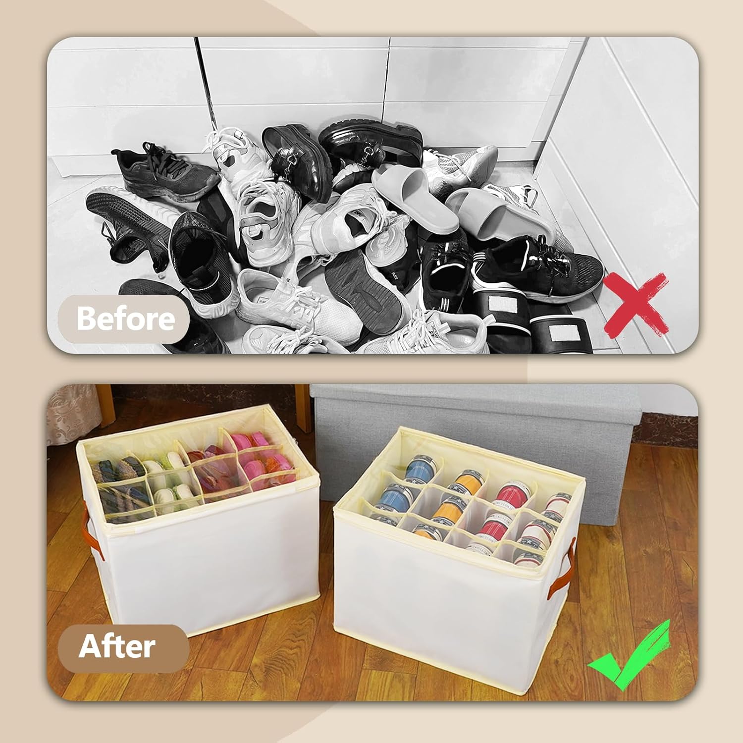 Patinao Shoe Storage Box Organizer - 3 Pack Stackable Clear Lids for 36 Pairs of Shoes | Space-Saving Design