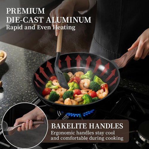 Kikcoin 16-Piece Non-Stick Ceramic Cookware Set - Induction-Compatible Kitchen Pots & Pans, Black