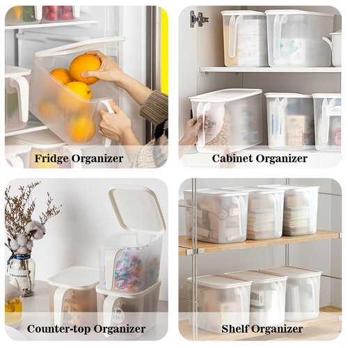 MineSign 4Pack 8L Plastic Storage Containers with Lid Large Square Food Storage Organizer Stackable Refrigerator Organizer with Handle Kitchen Containers for Fruits Vegetables Meat Egg