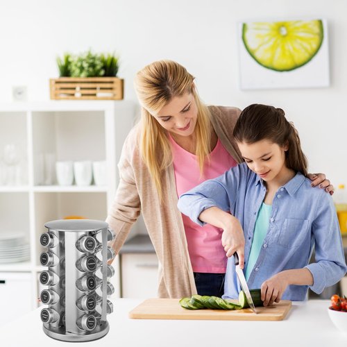 DZ CLAN Revolving Spice Rack, Spice Rack Organizer for Cabinet, Rotating Spice Rack Organizer with Jars(20Pcs)