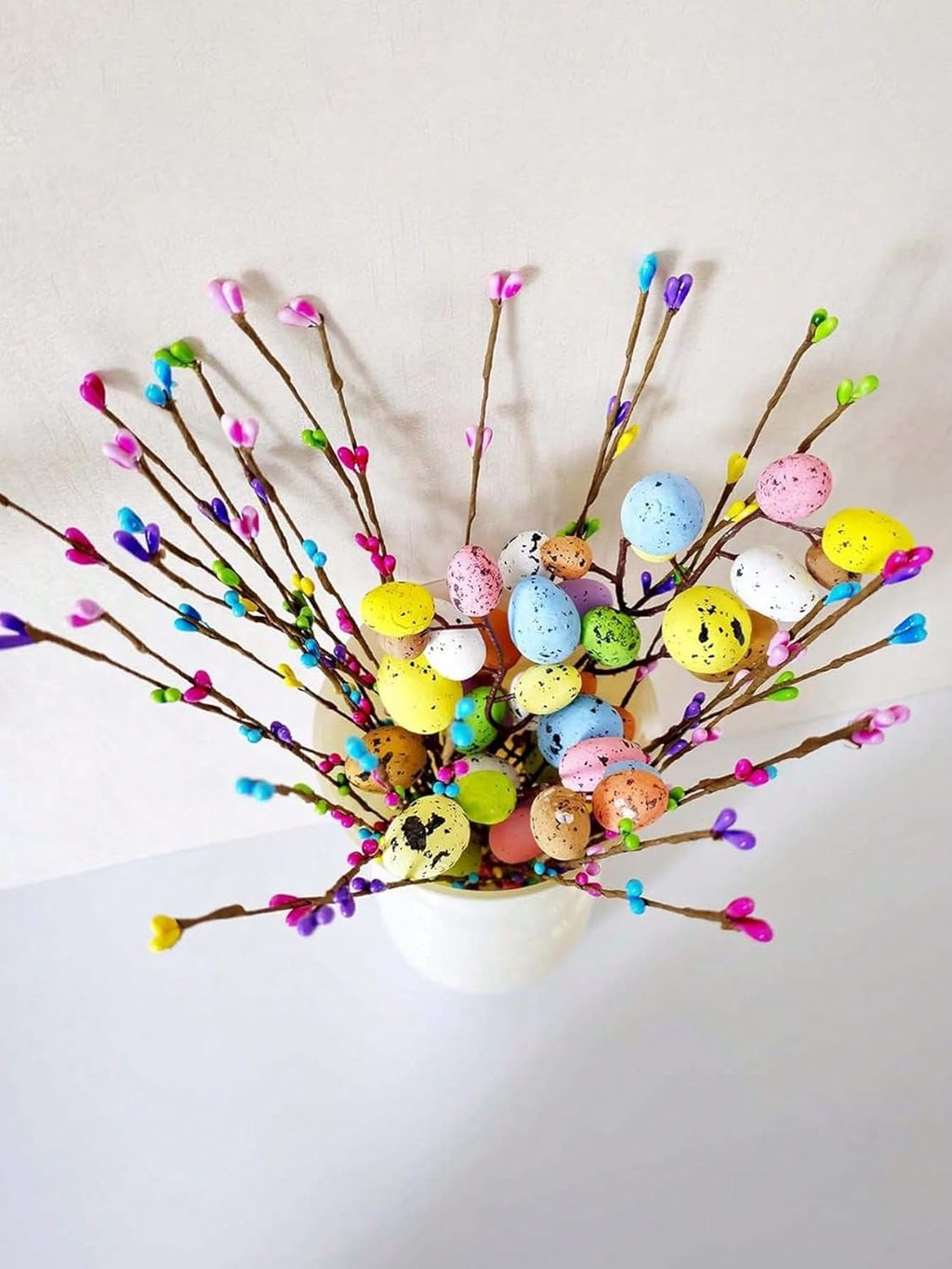Skiennix 13PCS Artificial Easter Spray Vines - Pastel Egg & Berry Decor for Spring Floral Arrangements
