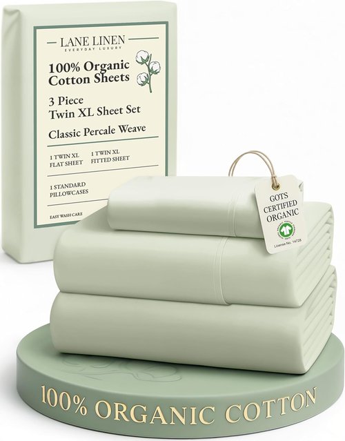 LANE LINEN Twin XL Sheet Set - 100% Mercerized Organic Cotton, Soft Percale Weave - Mineral Color, Luxury Comfort
