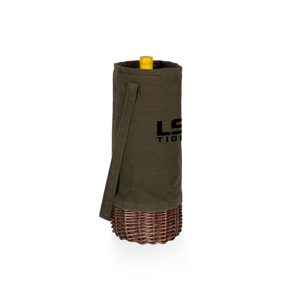 PICNIC TIME NCAA Malbec Insulated Canvas and Willow Wine Bottle Basket, Wine Tote, Wine Gift Bag, (Khaki Green with Beige Accents)