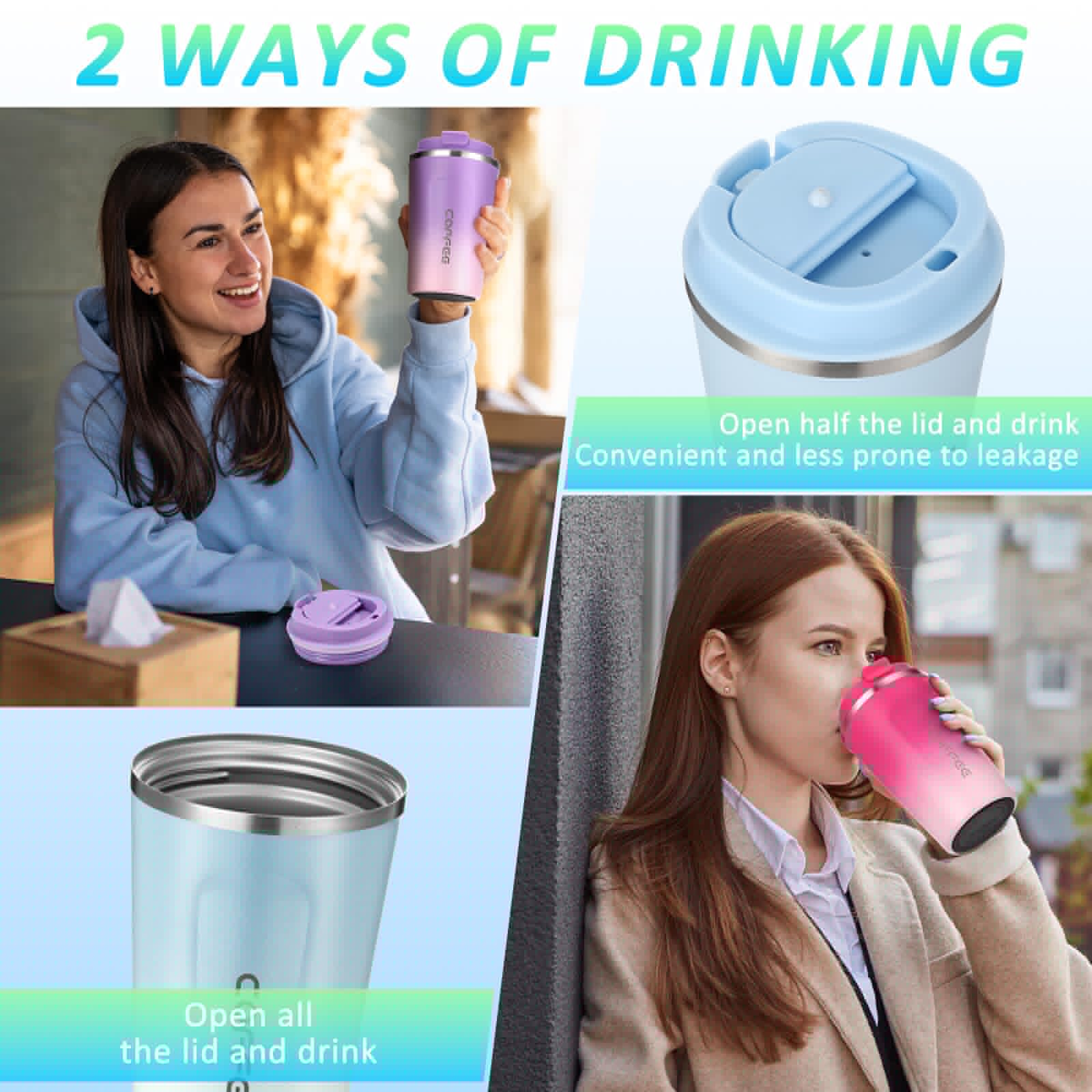 Honeydak 5 Pack Travel Coffee Mugs 12oz Insulated Coffee Cup with Lid Stainless Steel Vacuum Gradient Colorful Tumbler Reusable Leakproof Travel Cups for Hot & Cold Drinks