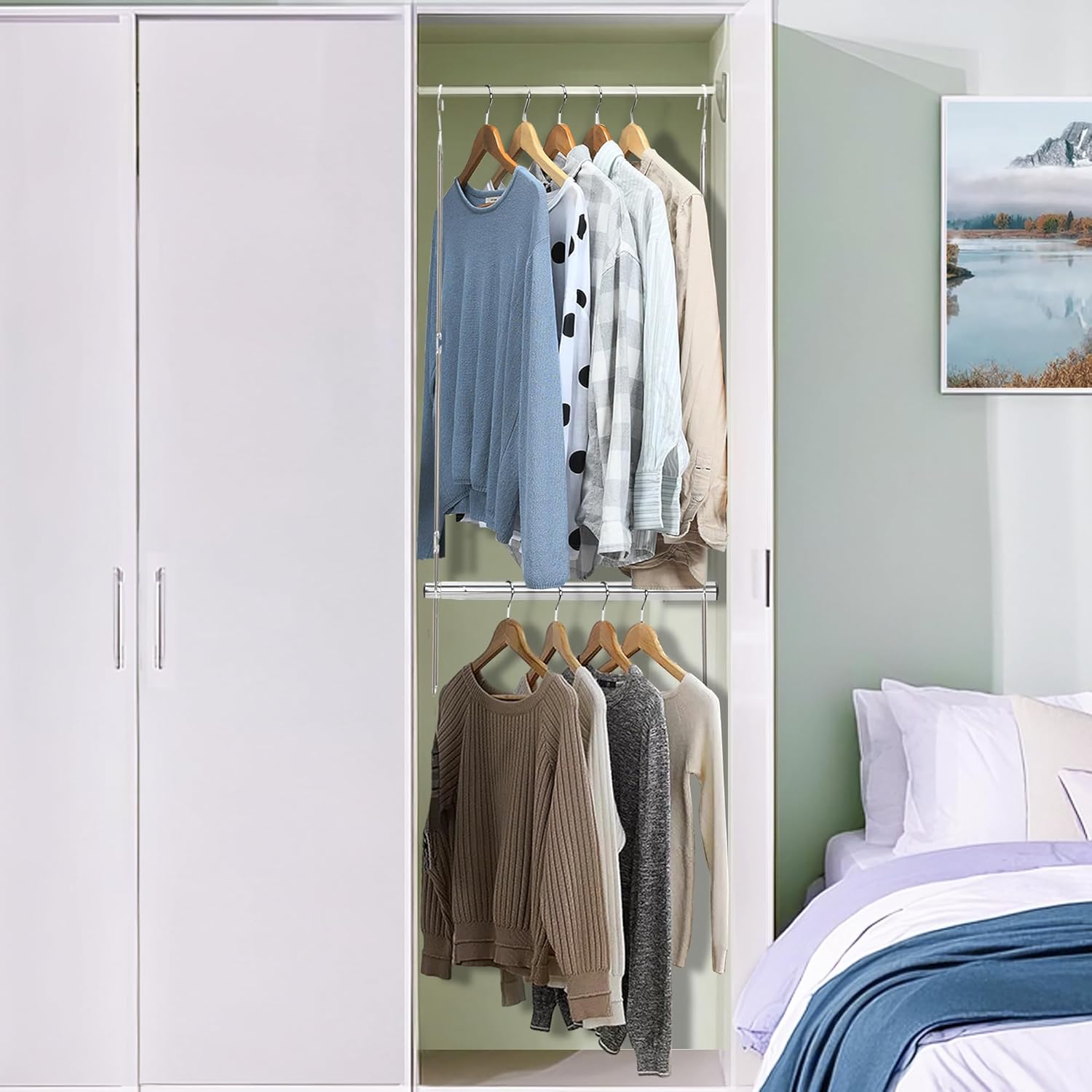 Storage Maniac Adjustable Closet Rod - Space-Saving Hanging Organizer for Clothes - Chrome Finish, 1 Pack