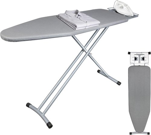 Hvygss Height-Adjustable Ironing Board - Foldable Heavy-Duty Design with Steam Stand | Grey, 43x13 Inches