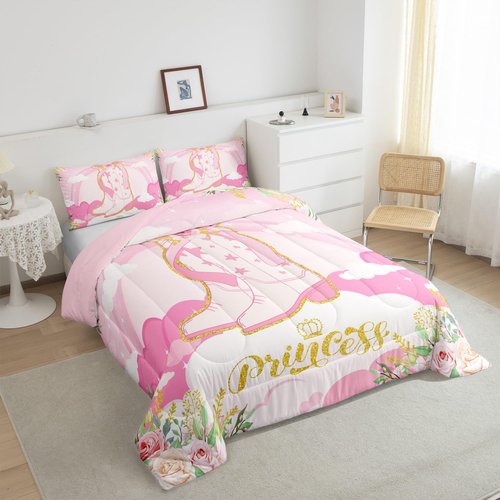 Manfei Cowgirl Boots Kids Queen Comforter Sets,Western Pink Girly Reversible Bedding Set for Girls Children,Kawaii Girl Boots Bowknot 3 Pieces Quilt Sets,South West Pink Duvet Insert,2 Pillow Cases