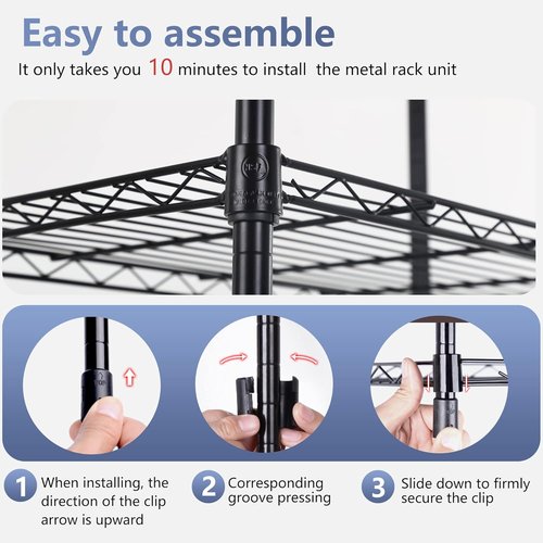 FDW Adjustable 5-Tier Pantry Shelves - Metal Storage Rack for Kitchen & Garage | Black, 22L x 12W x 48H